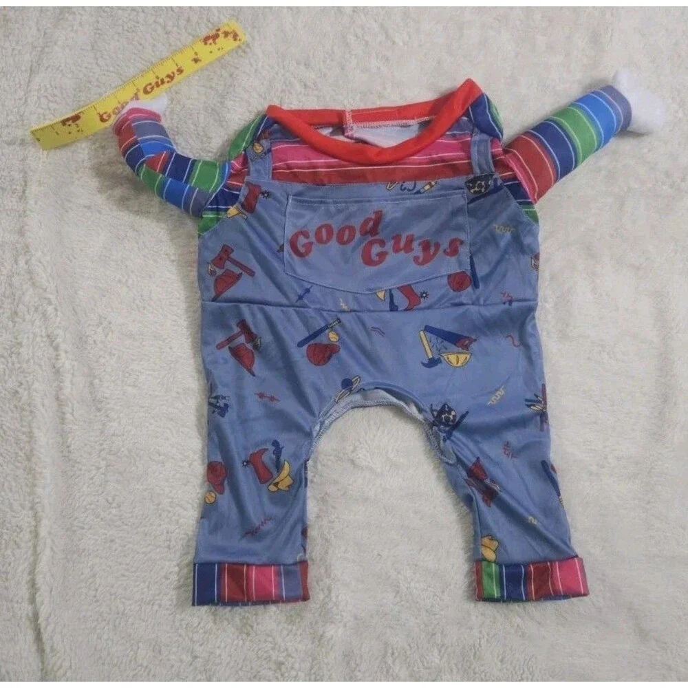 Chucky Pet Costume XL 45-75 Lbs Spirit Halloween Good Guys Jumpsuit Wig